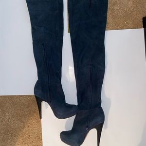 COPY - Navy Blue Suede Top Shop Over The knee thi…